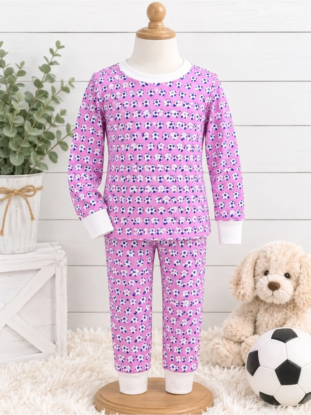 Lila + Hayes Ava Soccer Pajama Set Pink Girls 3T NWT Pima Cotton